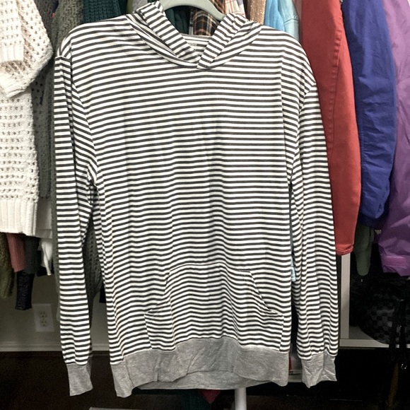 Tickled teal Tops - Tickled Teal Gray & White Stripe Hoodie